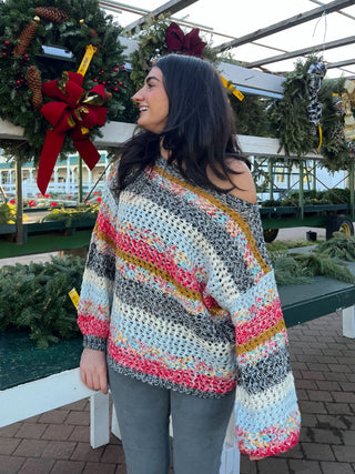 Andie Multi Color Striped Oversized Sweater - Fall Sweaters Side View