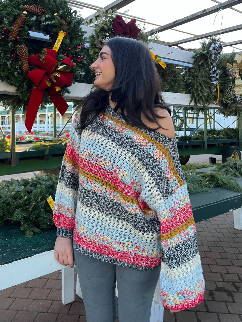 Andie Multi Color Striped Oversized Sweater - Fall Sweaters Side View