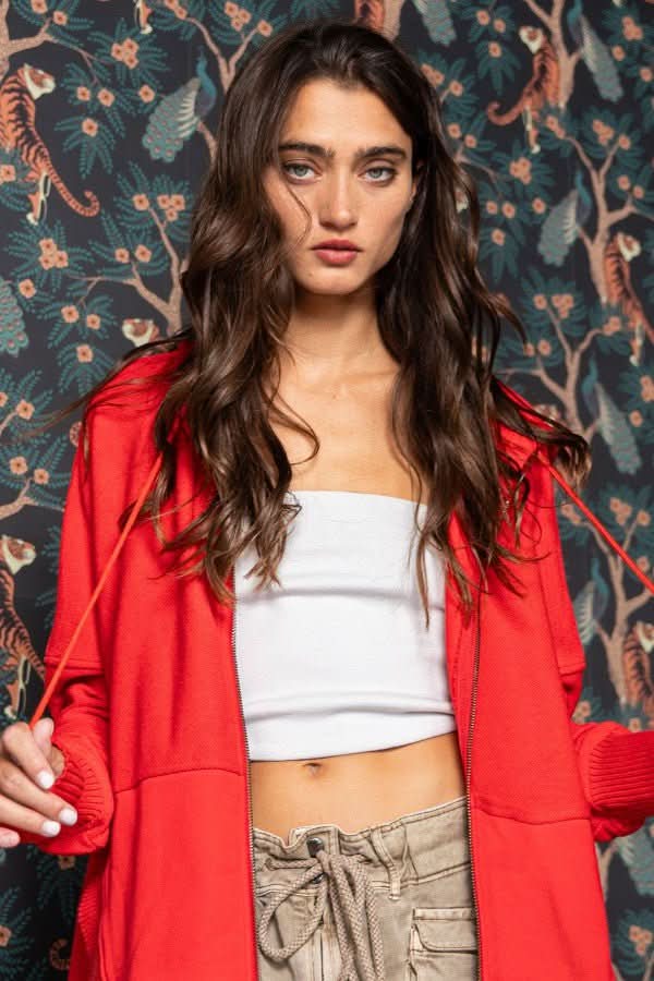 Red Oversized Zip Up Hoodie
