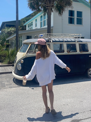Land of Free White Oversized American Flag Sweater - Back View