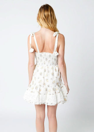 Riley Yellow Floral Eyelet Bustier Mini Dress - Back View