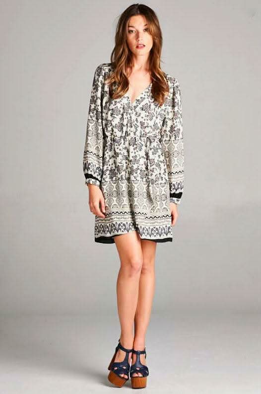 Floral Long Sleeve Wrap Dress