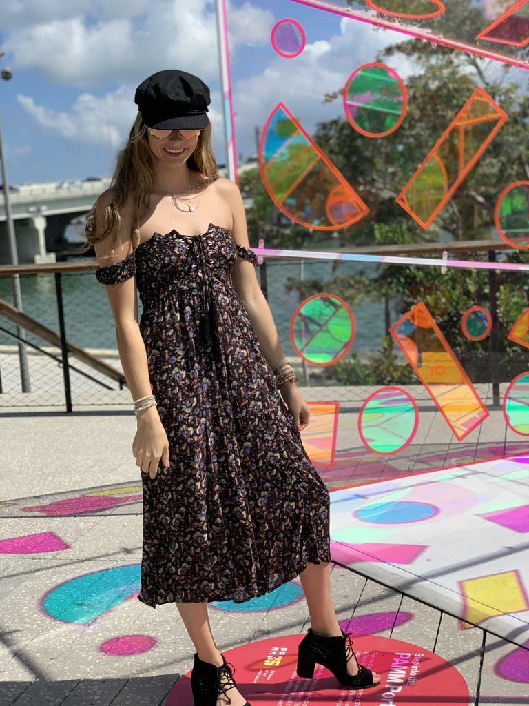 Black Floral Off Shoulder Culotte Jumpsuit