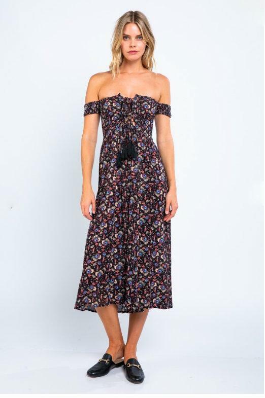 Black Floral Off-Shoulder Coulotte Jumpsuit