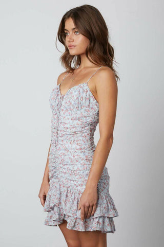 Dana Sky Blue Floral Ruched Ruffle Cami Mini Dress side
