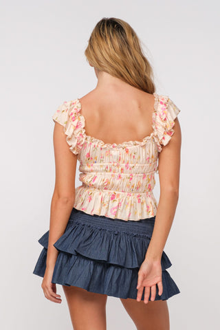 Kylie Coral Floral Ruffle Sleeve Top - Back View