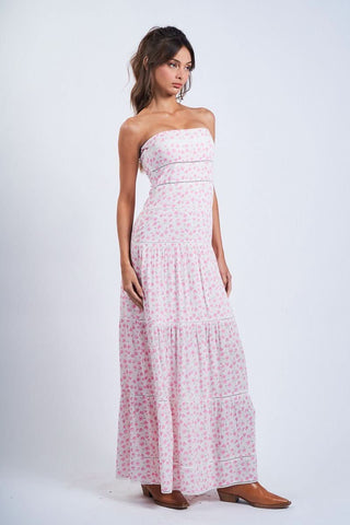 Amalfi White and Pink Ditsy Floral Maxi Dress - Side View