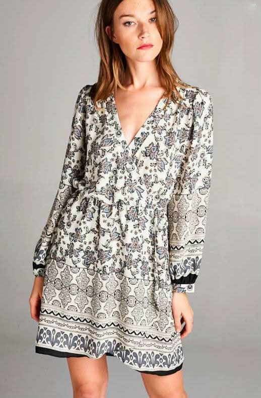 Long Sleeve Floral Wrap Mini Dress