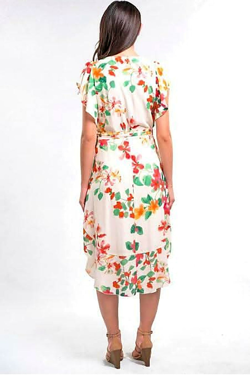 floral wrap midi dress back view