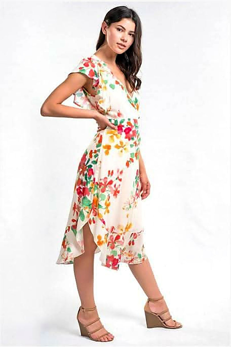 floral wrap midi dress side view