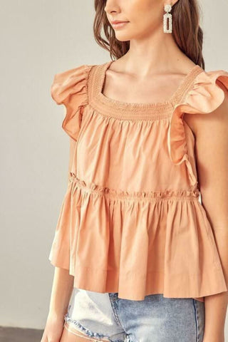 Dani Apricot Ruffle Babydoll Top - Detail View