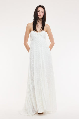 Textured clip dot fabric detail on white maxi dress