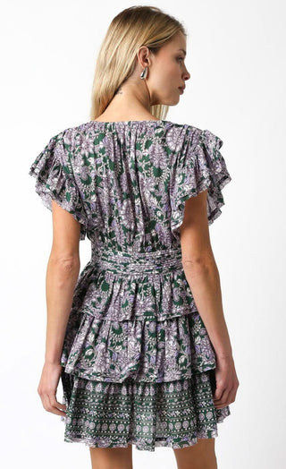 Jodie Green Floral Tiered Ruffle Mini Dress - Back View