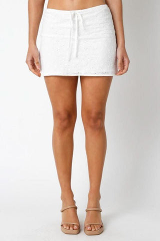 Forever Mine White Eyelet Mini Skirt - Front View