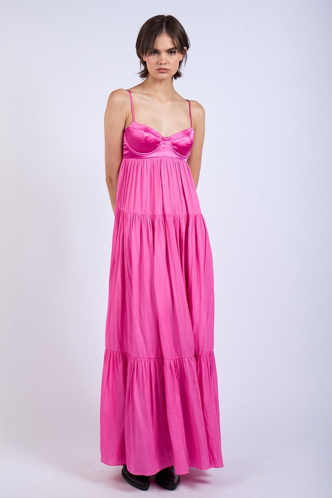 Pink Satin Maxi Dress Formal