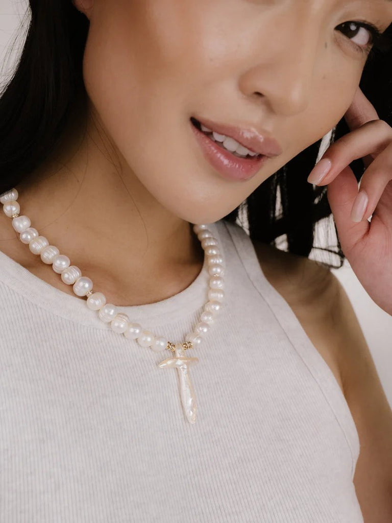 Freshwater Pearl Cross Necklace