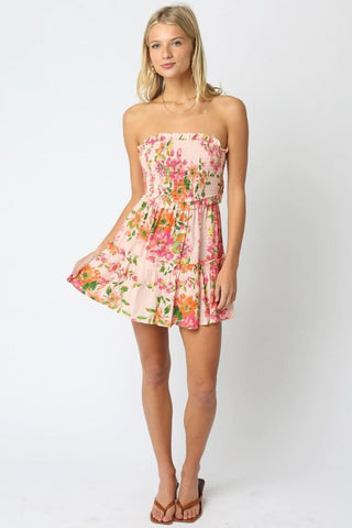 Spring strapless floral mini dress full length styled for wedding