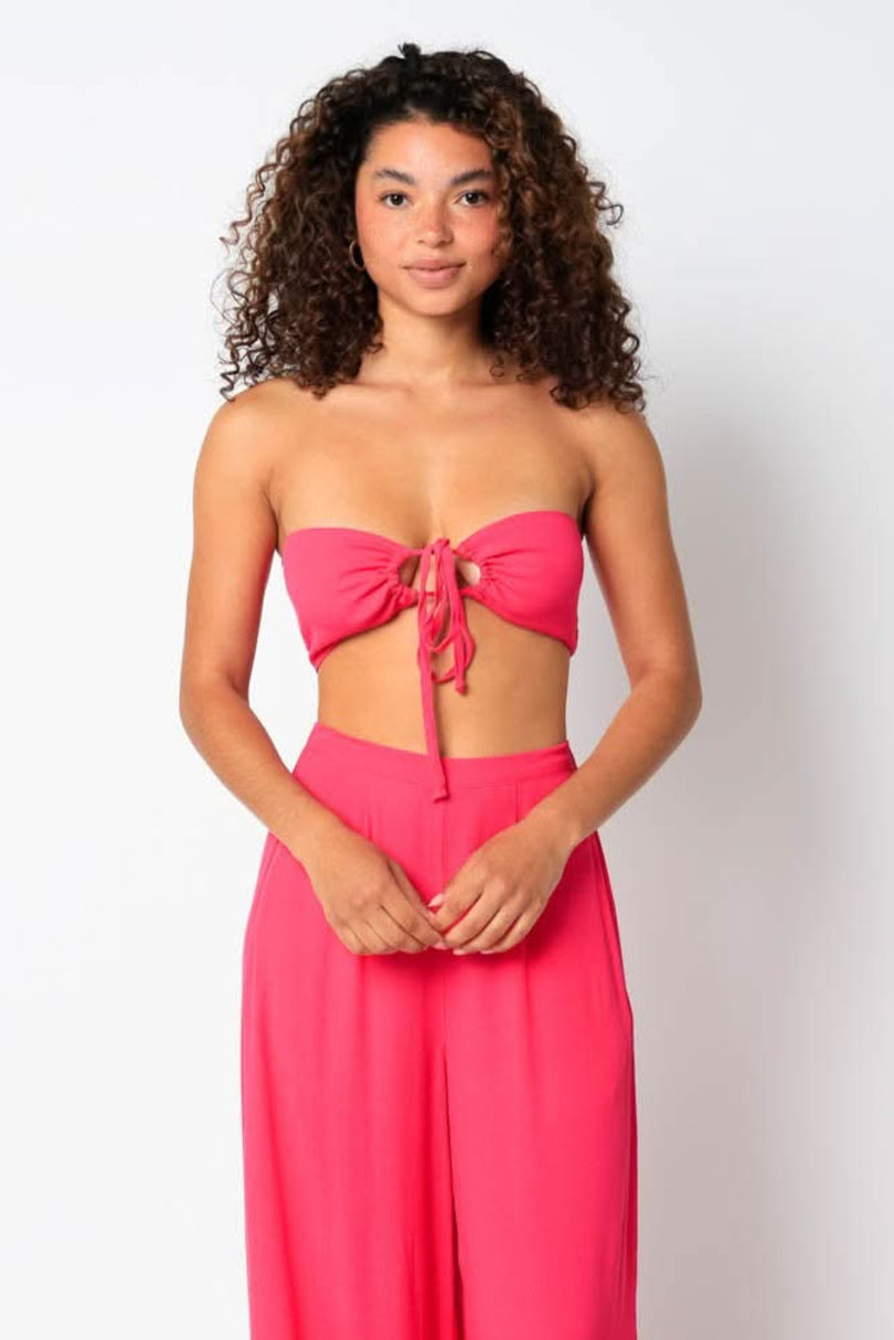 Fuchsia two piece palazzo pants set front view