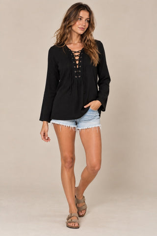 Fundamental Style Black Lace-Up Tunic Top - Outfit View