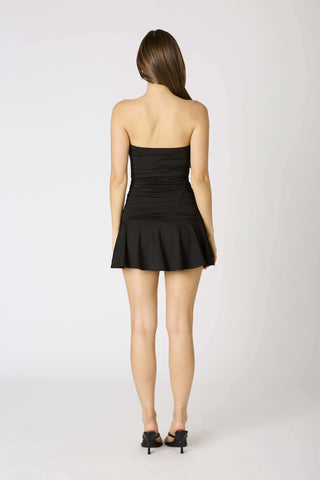 Gabbie Black Strapless Ruched Mini Dress back view