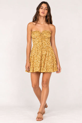 Garden Charm Honey Floral Strapless Bustier Fit and Flare Mini Dress - Outfit View
