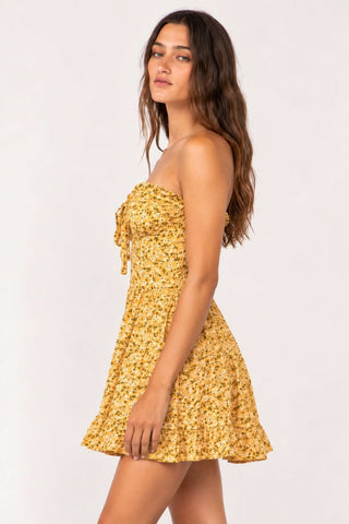 Garden Charm Honey Floral Strapless Bustier Fit and Flare Mini Dress - Side View