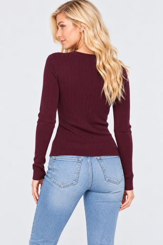 Gina Eggplant Henley Sweater - Back View