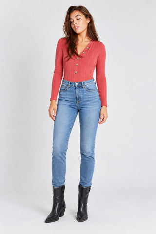 Gina Red Henley Sweater - Outtfit View