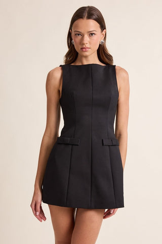 Going Places Little Black Dress - Boat Neck Mini Dress Front View
