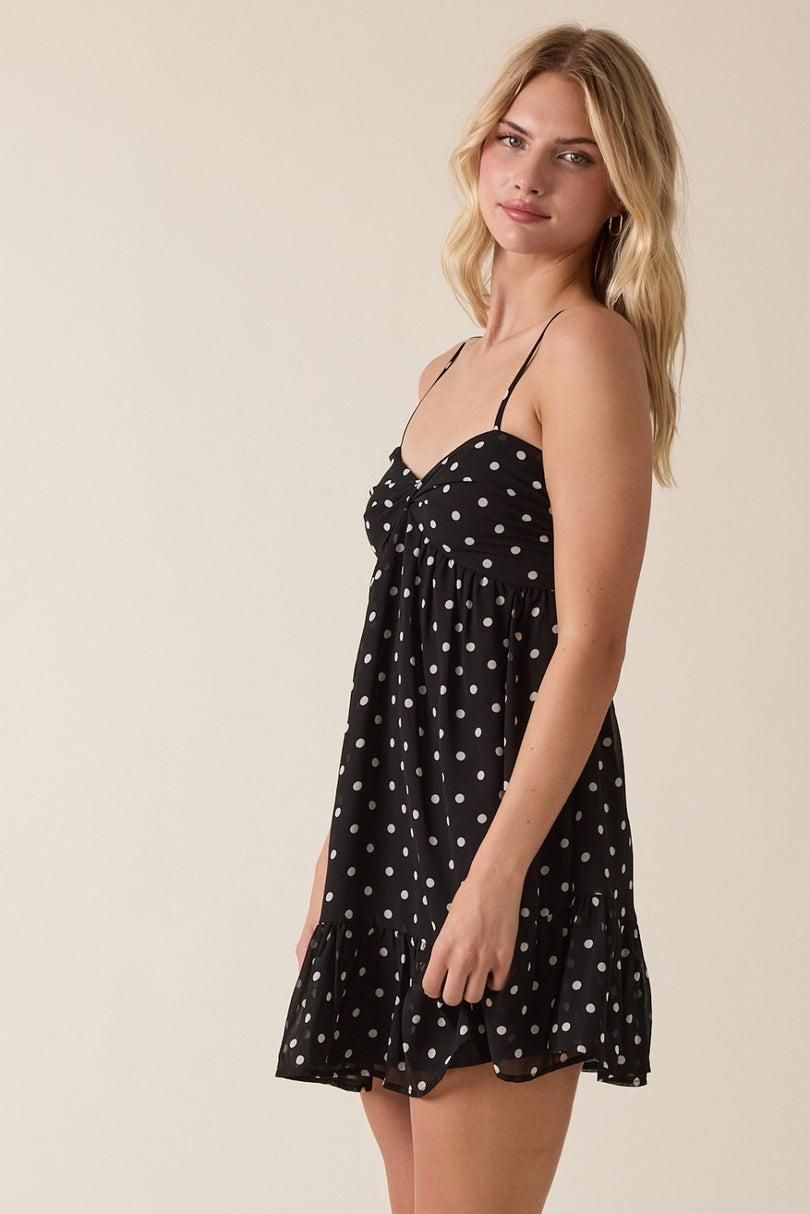 Black Polka Dot Mini Dress Casual