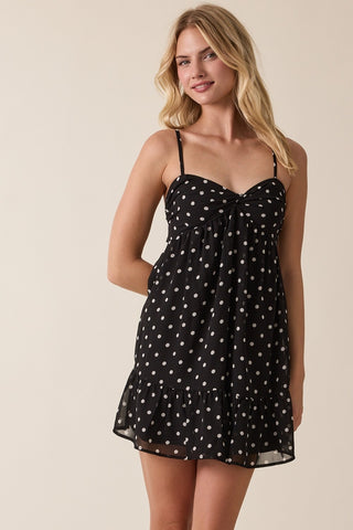 Gracie Black Polka Dot Cami Mini Dress - Front View