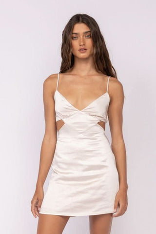 Sweet Talker Cream Satin Cutout Mini Dress - Front View | Boho Pink