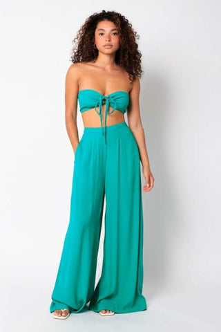 Sage green two piece palazzo pants set front view