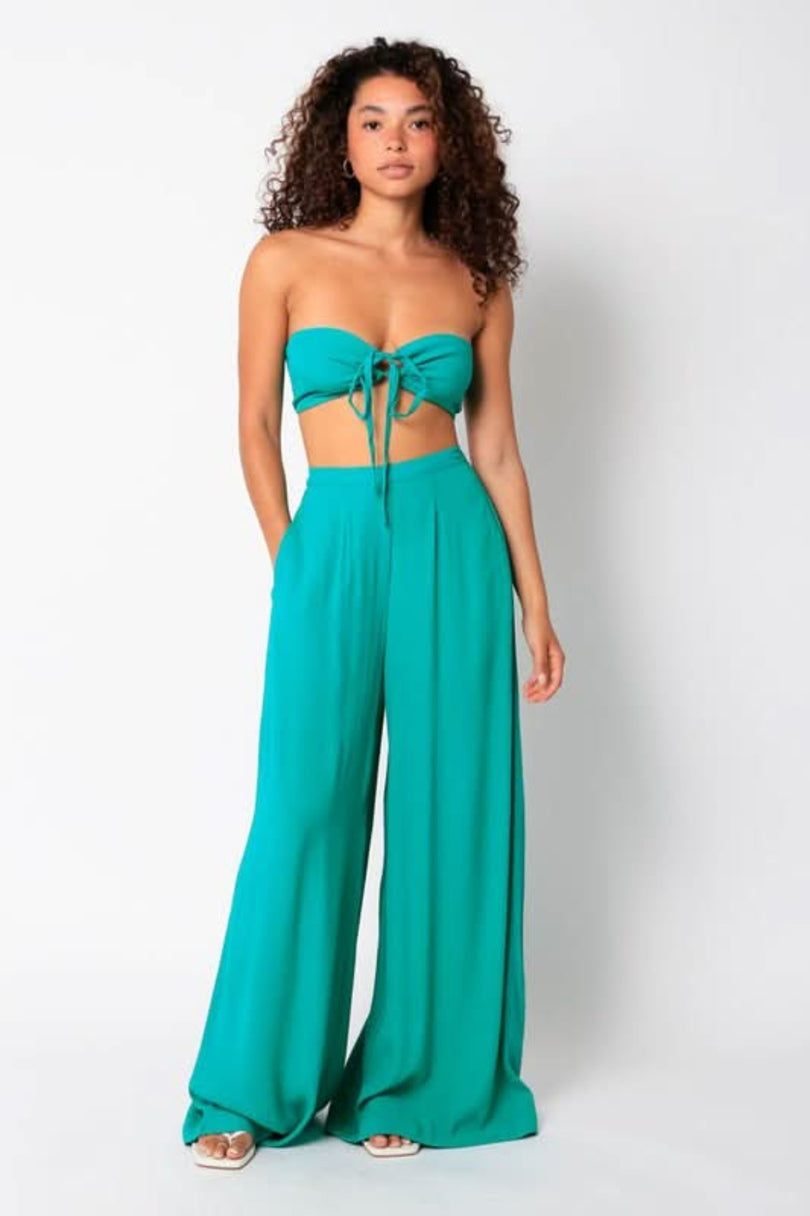Sage green two piece palazzo pants set front view