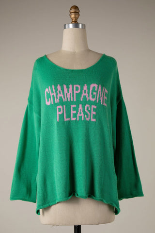 Champagne Please Green and Pink Sweater - Front View