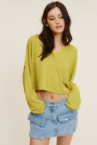 All The Way Green Long Sleeve Crop Top styled for fall weather