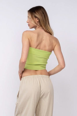 Ashley Lime Ribbed Tube Top - Back Angle View