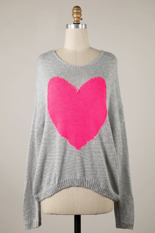 Be Mine Grey Sheer Heart Sweater - Valentines Sweater
