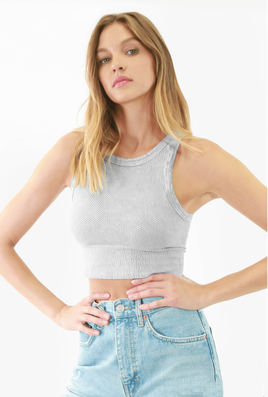 NIKIBIKI Vintage Grey High Neck Cropped Tank Styled For Yoga