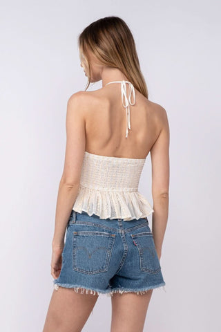 Island Summer Beige Eyelet Halter Top - Back View