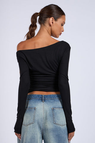 Hard to Get Black Off-the-Shoulder Top - Back View