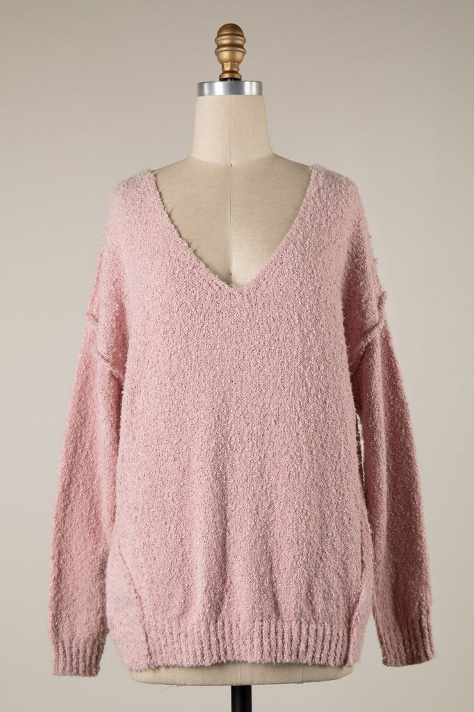 V Neckline Sweater | Preppy Pink