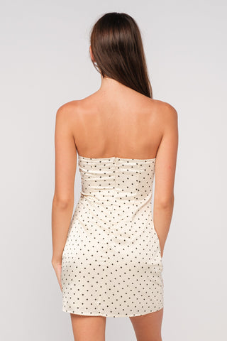 Harper white polka dot strapless mini dress back view