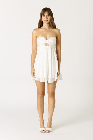 Hayden white strapless tiered ruffle babydoll dress for rush