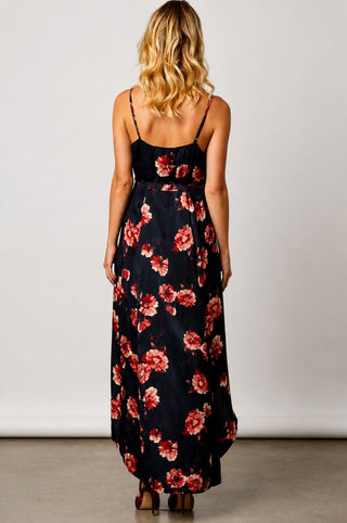 Heidi wrap maxi dress back view satin floral print