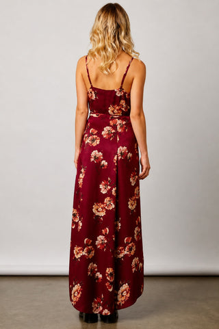 Heidi wine floral wrap maxi dress back view