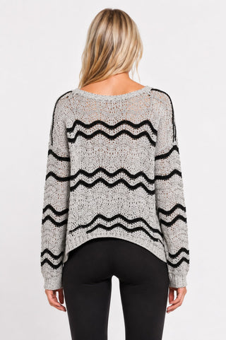 Hera Metallic Taupe and Black Chevron Sweater -  Back View