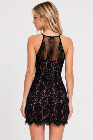 I Secretly Love You Black and Pink Lace Dress - Back View