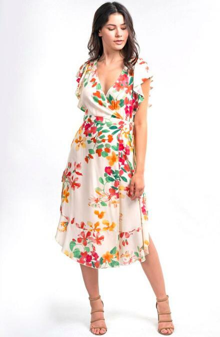 Floral Wrap Midi Dresses