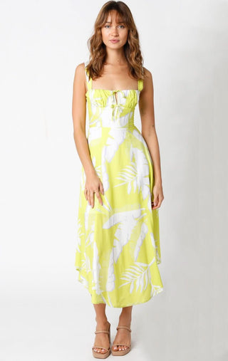 Ios Lime Floral Corset Midi Dress - Floral Midi Dresses - Front View